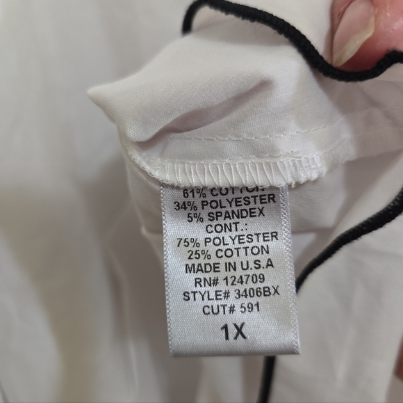 NWT IC by Connie K White Button Down A-line Tunic Top 1X Gingham Trim Bow Cuffs - Picture 10 of 12